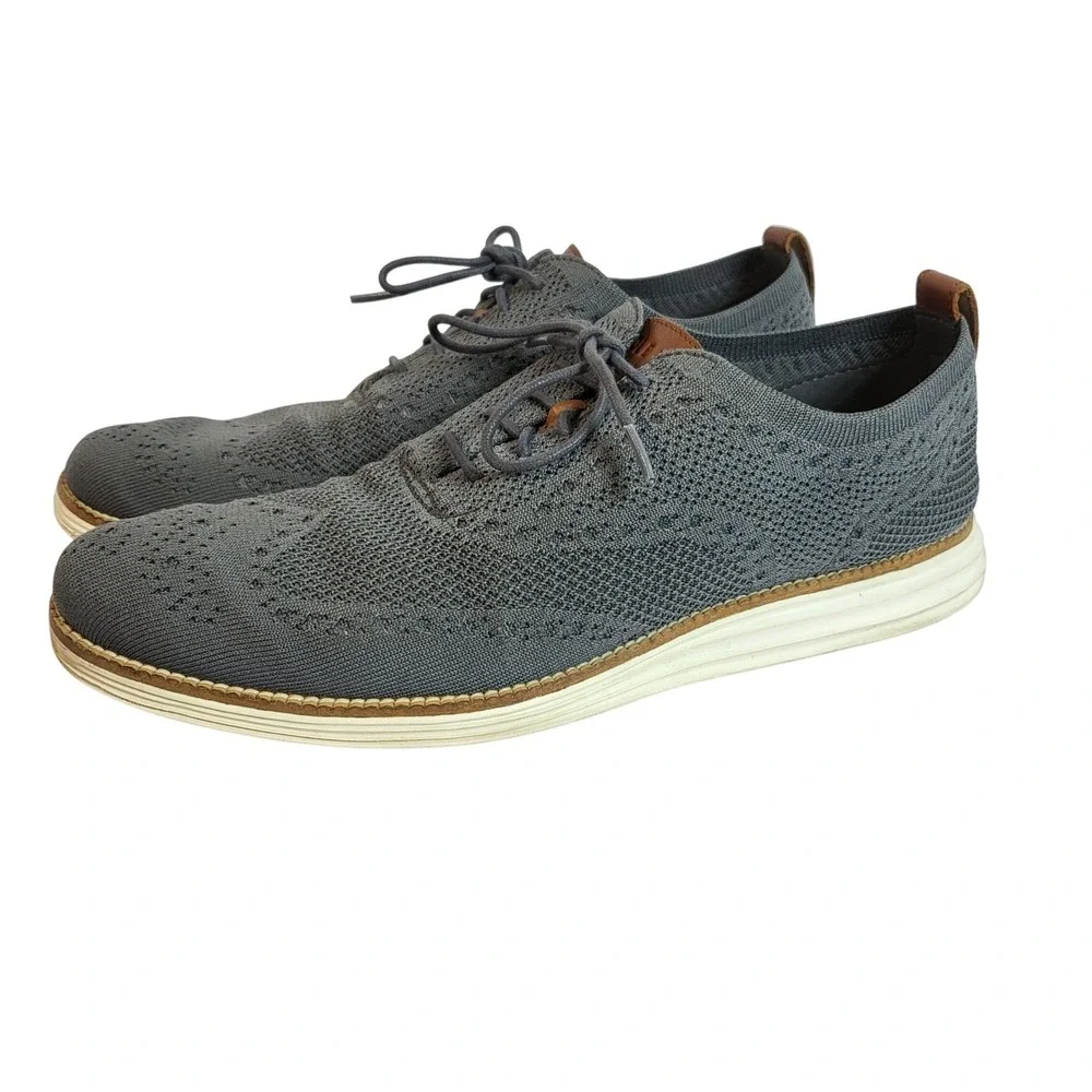 Cole Haan Grand Stitchlite‎ Wingtip Oxford Mens Gray Knit Leather Shoes 11M